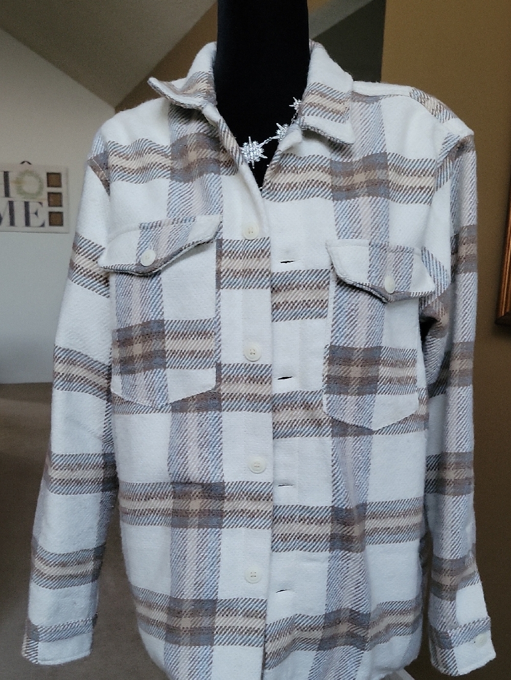Zara Cream, Brown & Gray Plaid Shacket